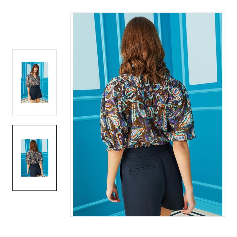 CROSBY by Mollie Burch Finley Top—Olive Paisley Size L - Picture 4 of 6